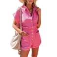 thumbnail image 1 of Chouyatou Women's Short Cuffed Sleeve Utility Rompers Elastic Waist Button Down Cotton Pocketed Jumpsuit(Pink,m), 1 of 6