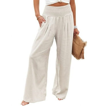 Women's Smocked Waist Palazzo Pants - Wide Leg Cropped Casual Pants For Vacation & Daily Wear