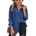 thumbnail image 1 of Chouyatou Women's Spring Long Sleeve Denim Jean Shirts Button Down Shirt Business Casual Tops, 1 of 5