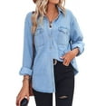 thumbnail image 1 of Chouyatou Women's Spring Long Sleeve Denim Jean Shirts Button Down Shirt Business Casual Tops, 1 of 6
