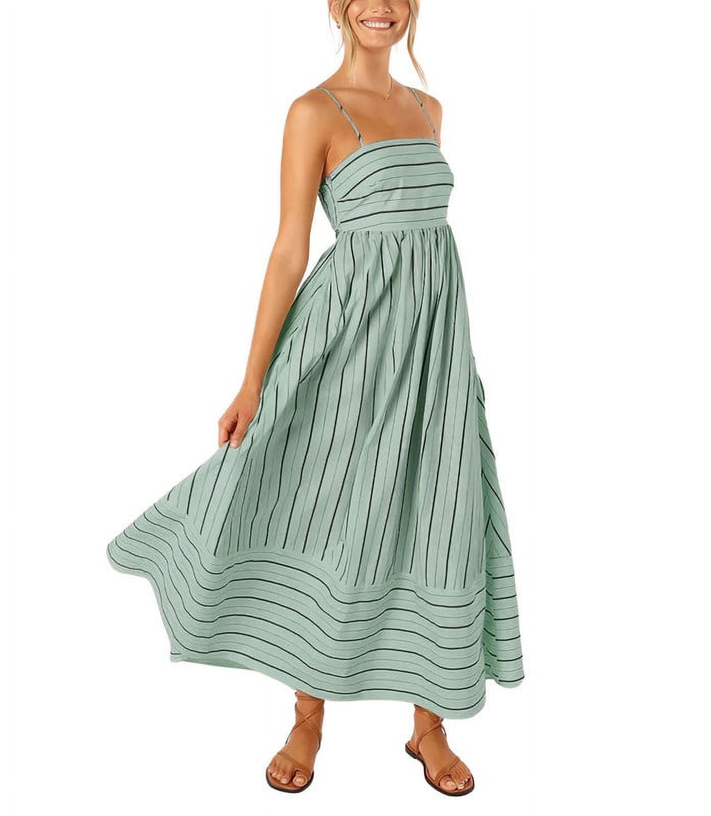 FEOYA Damen Maxikleid Gestreift – ärmellos, Mit Rücken-Smock, Für Sommer & Strand, Größe M