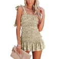 thumbnail image 1 of Chouyatou Women's Summer Floral Spaghetti Strap Square Neck Ruffle Tie Mini Smocked Dress, 1 of 2