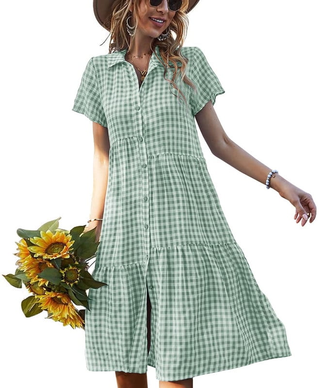 Chouyatou Womens 2025 Shirt Dress Casual Lapel 3/4 Sleeve Button Down Split Belted Vacation Maxi Dress