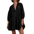 thumbnail image 1 of Chouyatou Women's Summer Puff Sleeve Tiered Tunic Babydoll Dress Cute Mini Button Down Shirt Dress, 1 of 5