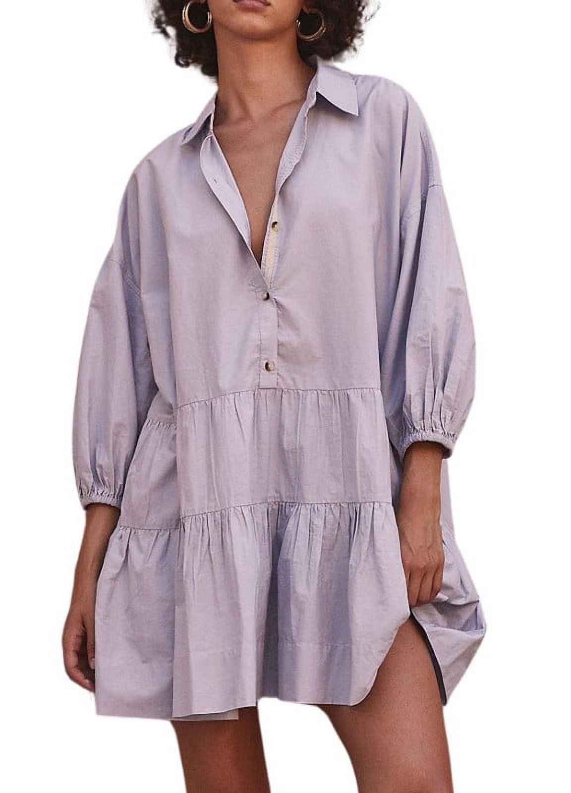 Chouyatou Womens Casual Button Down Maxi Denim Dress V-Neck Tie Half Sleeve Long Denim Dresses for Women 2025