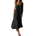 thumbnail image 1 of Chouyatou Women's Summer Spaghetti Strap Sleeveless Linen Overall Dress Casual A-Line Midi Long Beach Dress, 1 of 3