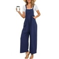 thumbnail image 1 of Chouyatou Women's Summer Wide Leg Bib Linen Overalls Palazzo Pants Casual Linen Jumpsuits(Navy Blue,M), 1 of 4