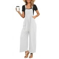 thumbnail image 1 of Chouyatou Women's Summer Wide Leg Bib Linen Overalls Palazzo Pants Casual Linen Jumpsuits(White,M), 1 of 4