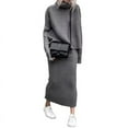 thumbnail image 1 of Chouyatou Women's Turtleneck 2 Piece Outfits Ribbed Knit Sweater Midi Pencil Skirt Set, 1 of 6
