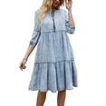 thumbnail image 1 of Chouyatou Women's Vintage Washed Loose Fit 3/4 Sleeve Tiered Babydoll Mini Denim Jean Dress, 1 of 6