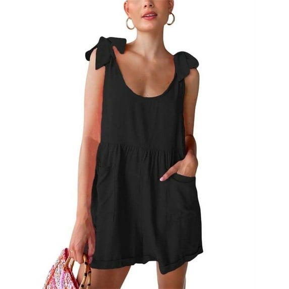 Chouyatou Women's Wide leg Romper Shorts Sexy Tie Knot Strap Sleeveless Boho Jumpsuit Overall Pants