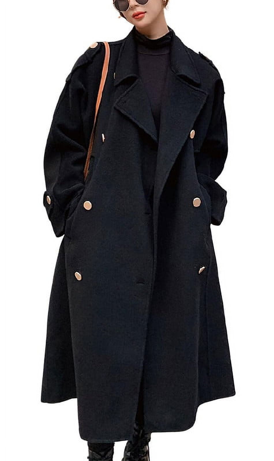 Chouyatou Women's Winter Wool Coat Single Breasted Business Casual Midi Long Winter Trench Coat