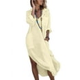 thumbnail image 1 of Chouyatou Womens Casual Loose Cotton Linen Long Shirt Dress Lapel Button Cuffed Sleeve Side Split Dresses with Pockets, 1 of 5
