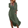 thumbnail image 1 of Chouyatou Womens Casual Loose Cotton Linen Long Shirt Dress Lapel Button Cuffed Sleeve Side Split Dresses with Pockets, 1 of 5