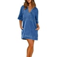 thumbnail image 1 of Chouyatou Womens Summer Casual Denim Dress Short Sleeve V Neck Distressed Jean Dresses Mini Shirt Dress, 1 of 5