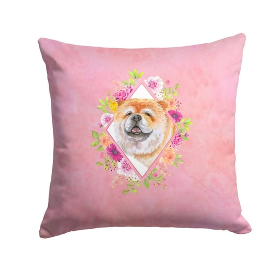 Chow Chow #2 Pink Flowers Fabric Decorative Pillow