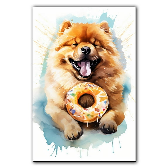 Chow Chow Art Canvas Fun Popcorn, Donuts and Lollipops Dogs. Watercolor Art Print, Canvas Canvas for wall decor living room, Bedroom, Bathroom. Funny Wall Art Decor