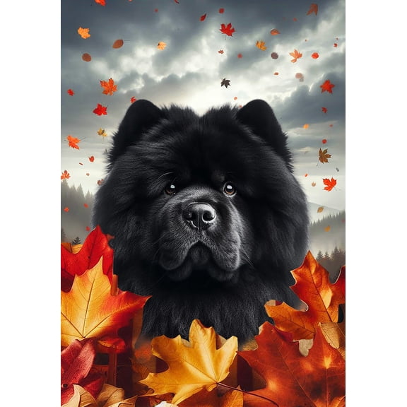 Chow Chow Black - Best of Breed Fall Leaves Outdoor Garden Flag 12" x 17" Mailbox Flag Dog Flag