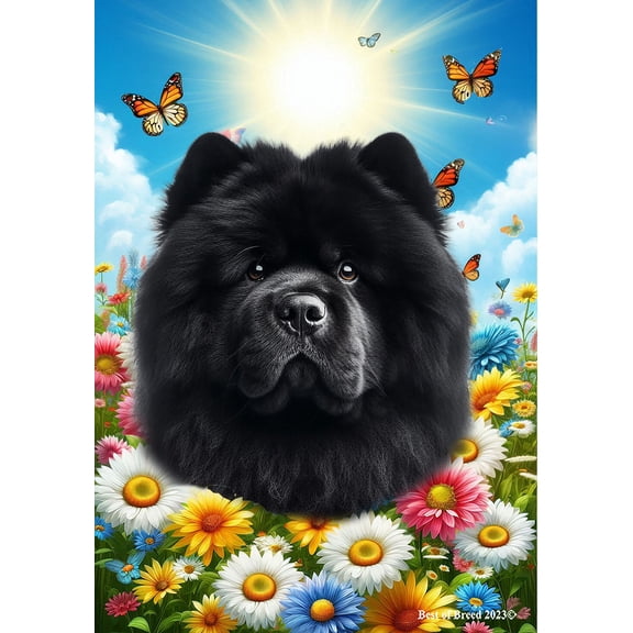 Chow Chow Black - Best of Breed Summer Butterflies Outdoor House Flag 28" x 40" Mailbox Flag Dog Flag