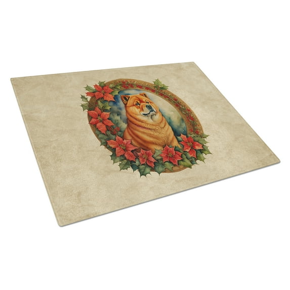 Chow Chow Christmas Flowers Glass Cutting Board 12 in x 15 in