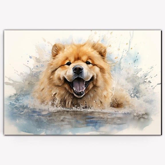 Chow Chow Cute Dog Cat in Bathtube Pictures Painting Prints, Funny Colorfull Animals Bathroom Wall Decor Pet Artworks Pet Gift Ready To Hang, Canvas Wall Art