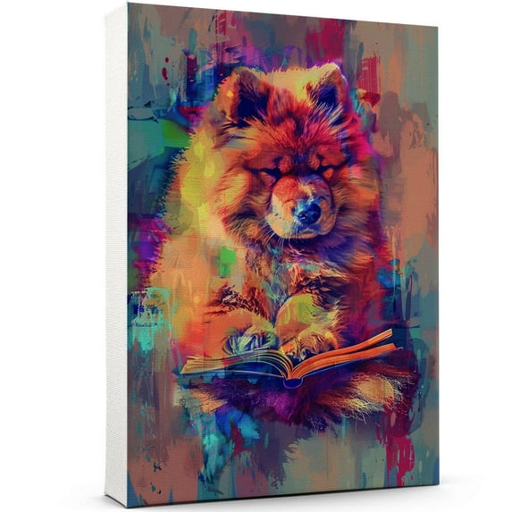 Chow Chow Decor Poster Unframe, Chow Chow Dog Canvas Wall Art, Dog Reading Book Canvas Print Painting Poster Wall Decor Dog Lovers Gifts