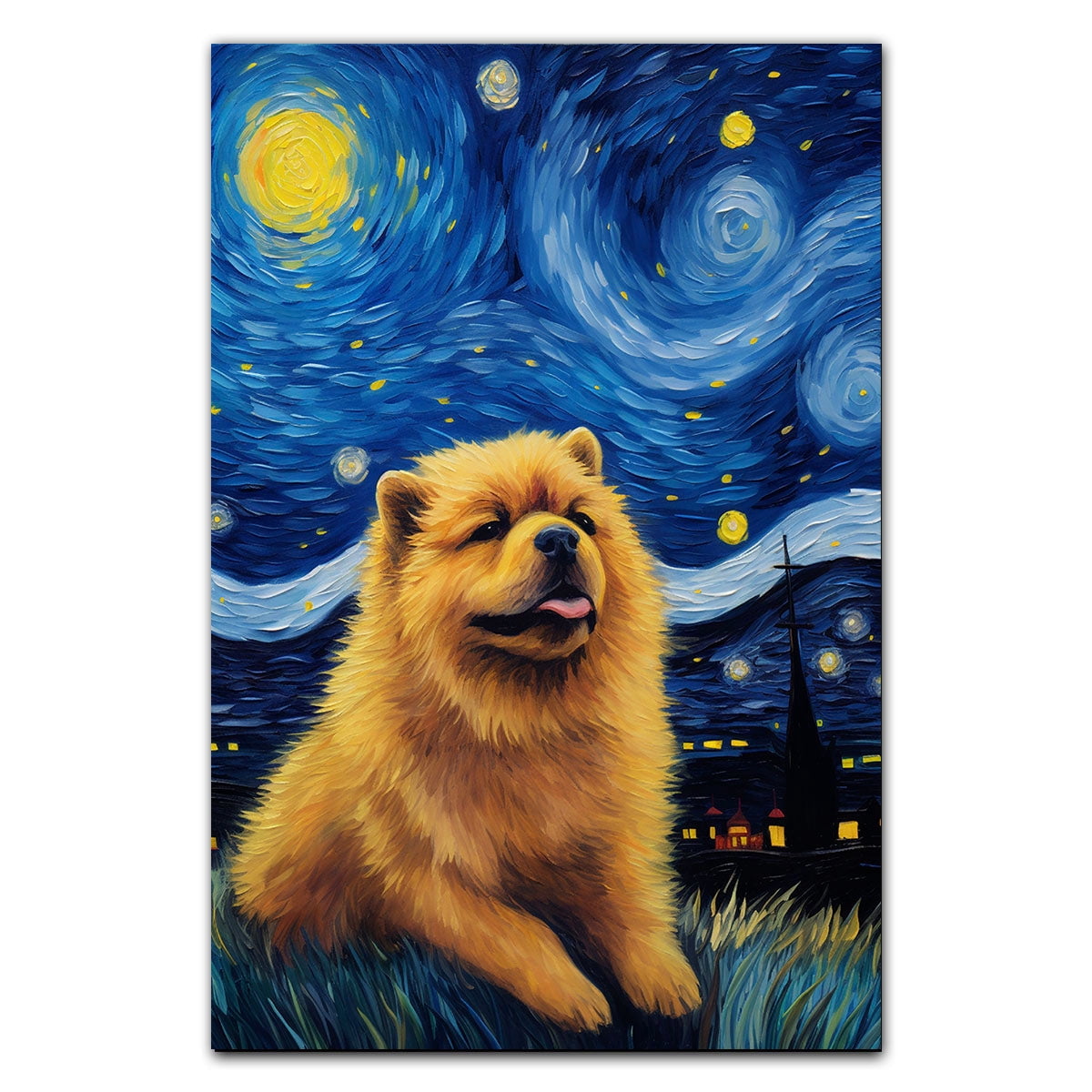 Chow Chow Dog Art Canvas, Starry Night Van Gogh Oil Painting Art