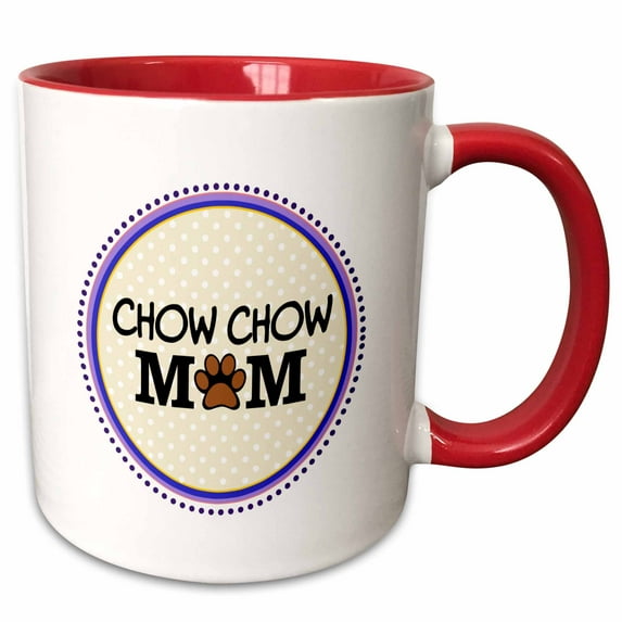 3drose, Chow Chow Dog Mom - Doggie Mama by Breed - Paw Print Mum Love - Doggy Lover - Proud Pet Owner Circle, 15oz Two-tone Red Mug