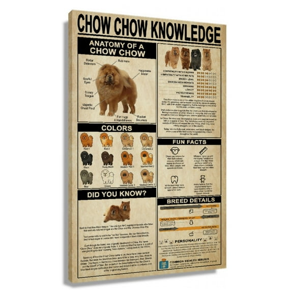 Chow Chow Dog Wall Art Knowledge Poster Prints Giclee On Canvas Pics Kitchen Pictures For Living Room Unframed 16×24 in