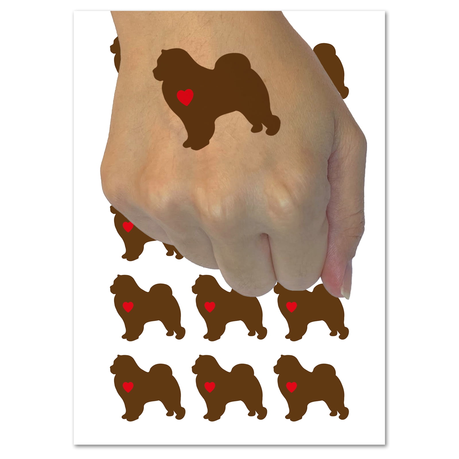 Chow Chow Dog with Heart Water Resistant Temporary Tattoo Set Fake Body ...