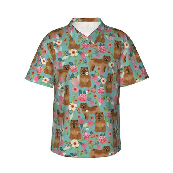 Chow Chow Dogs Flower Floral Men'S 3d Print Casual Button Down Shirts, Novelty Hawaiian Short Sleeves S
