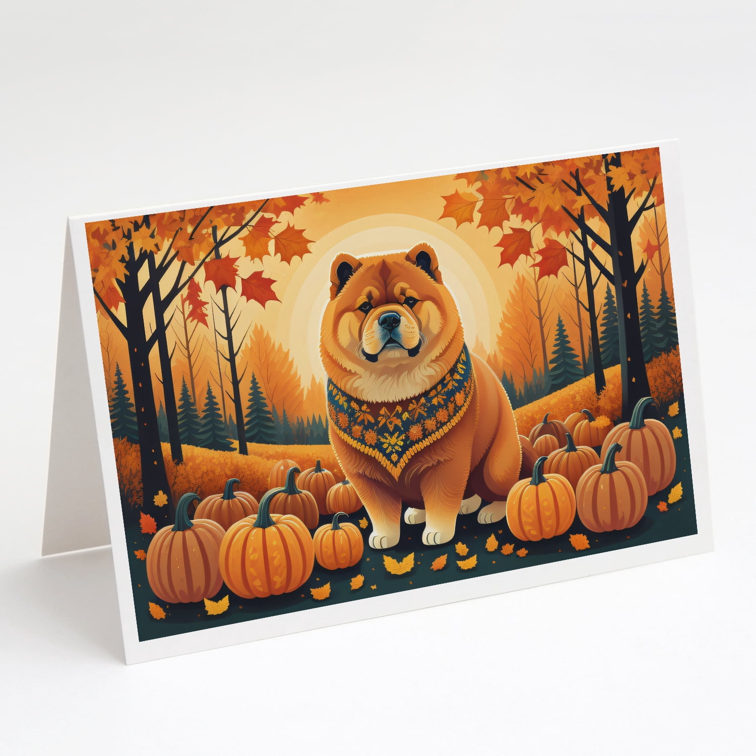 Chow Chow Fall Greeting Cards and Envelopes Pack of 8 7 in x 5 in