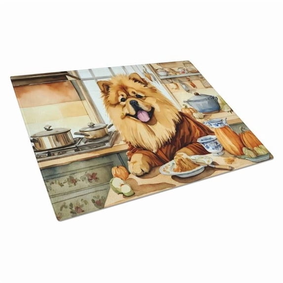 Chow Chow Fall Kitchen Pumpkins Glass Cutting Board Large 12 in x 15 in