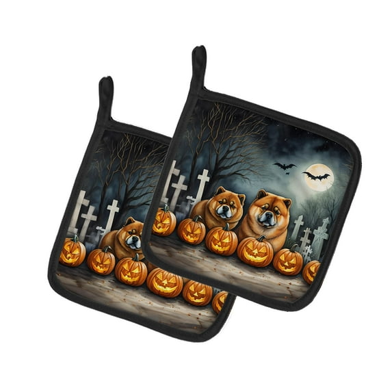 Chow Chow Spooky Halloween Pair of Pot Holders 7.5 in x 7.5 in