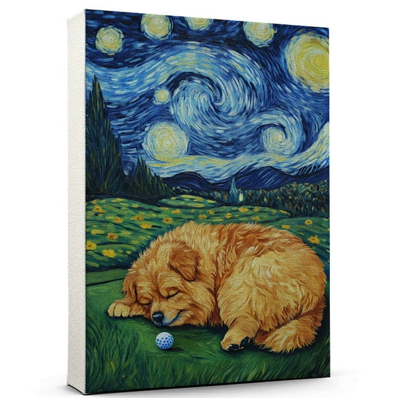 Chow Chow Vintage Dog Golf Canvas – Artistic Sports, Chow Chow Dog with Golf Canvas Wall Print for Bedroom, Living Room, Office