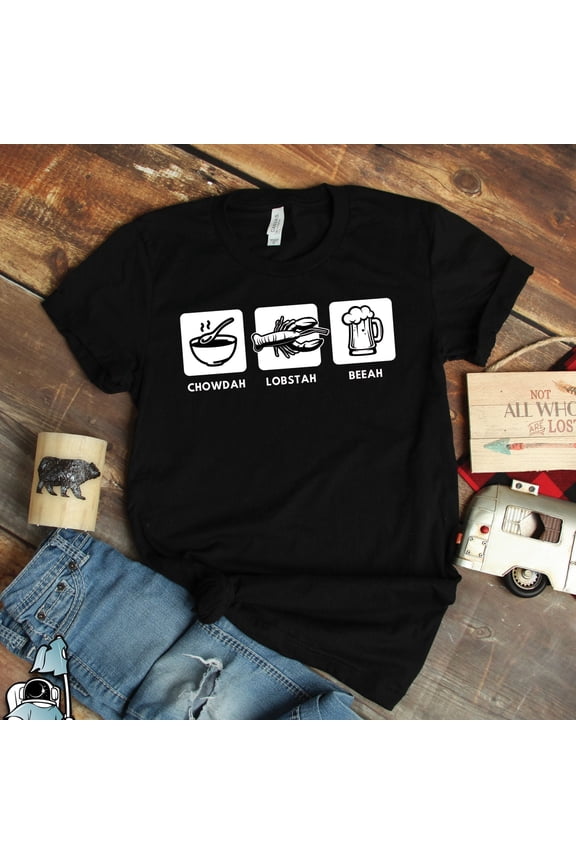 Chowdah Lobstah Lobster Shirt, Boston Shirts, New England Shirts, New England and Maine Bar Harbor Boston Accent Gift TShirt, Vintage Birthday Gift