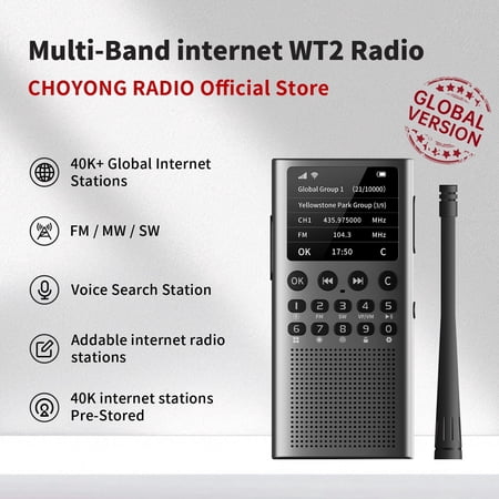Choyong WT2 Multi-Band Smart Internet Radio WIFI/4G, AM/FM, and Portable Shortwave Radio Receiver with Professional/Business Global Intercom System with Long Range Handheld Radio, Bluetooth