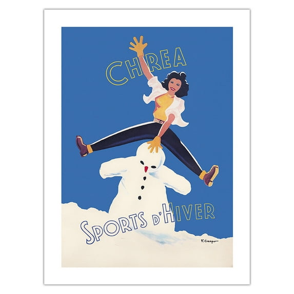 Chrea Algeria - Winter Sports (Sports D'Hiver) - Algerian State Railways (Chemin de Fer Algeriens) - Vintage Travel Poster by F. Crespo c.1947 - Bamboo Fine Art 290gsm Paper (Unframed) 12x16in