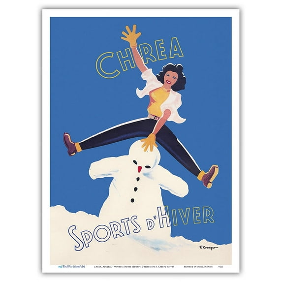 Chrea Algeria - Winter Sports (Sports D'Hiver) - Algerian State Railways (Chemin de Fer Algeriens) - Vintage Travel Poster by F. Crespo c.1947 - Master Art Print (Unframed) 9in x 12in