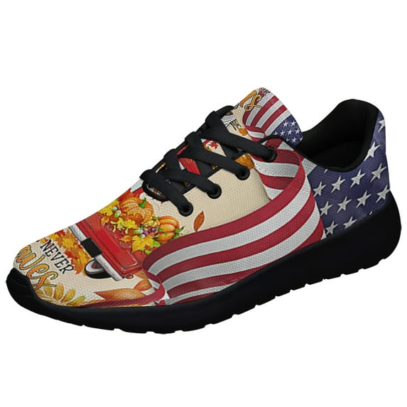 ChriStan Cross Truck Pumpkins HarveStThanksgiving Fall For Jesus He Never Leaves American flag Shoes Sneakers Black Size 6