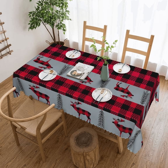 Chriatmas Sheep Theme Mountain Black and Red Buffalo Check Plaid Tablecloth 60x86 Inch, Washable Waterproof Rectangular Table Cover for Party Picnic Dinner Decor