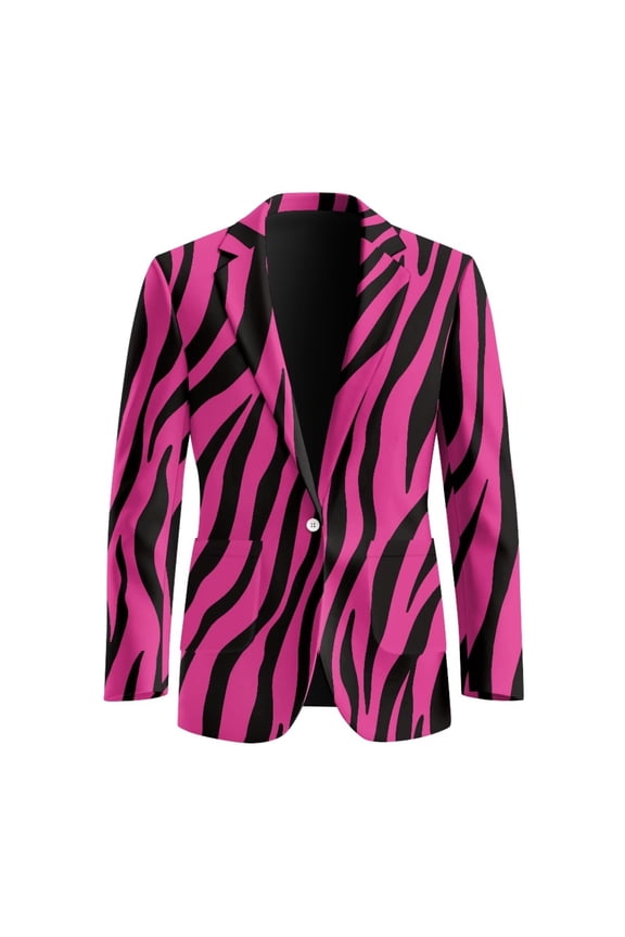 1 Button Slim Fit Blazer for Men's Sport Coat Breathable Long Sleeve Suit Jacket Travel Business Suit with 2 Pockets Zebra Print-Pink,XL