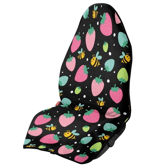 Chririnla 1 Pack Car Seat Towel Cover, Terry Cloth Car Seat Cover Easy Install, Compatible with Van Truck Car Interior, Waterproof Quick Dry Microfiber Cover (Strawberry Bee)