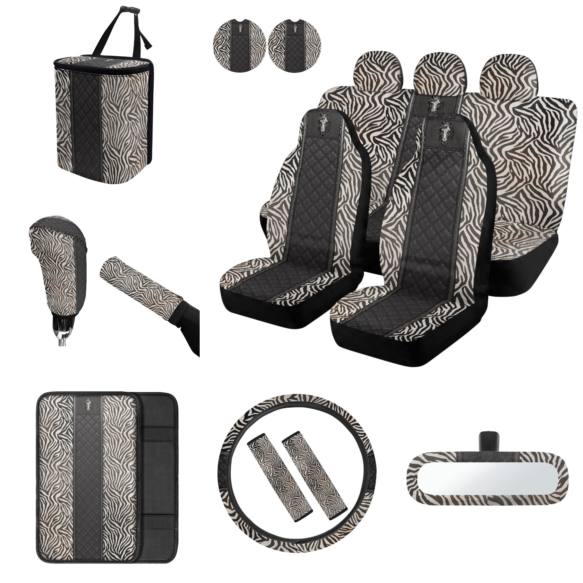 Chririnla 17 Pieces Automotive Interior Full Set, Zebra Stripe Pattern ...