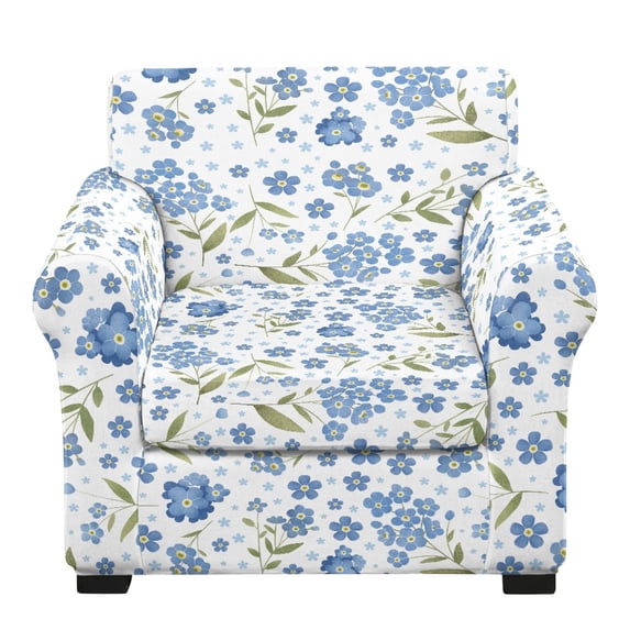 Chririnla 2 Pcs Sofa Cover for Living Room, Blue Floral Print Separate Cushion Cover Stretch Chair Covers for Pet