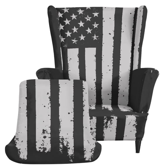 Chririnla 2-Piece Soft Armchair Slipcover, Distressed US Flag Spandex with Elasstic Bottom Wingback Chair Cover for Bedroom Indoor