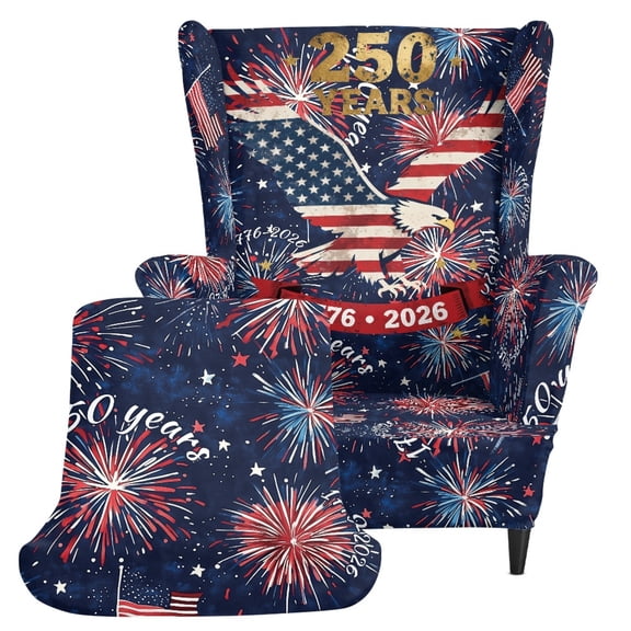 Chririnla 2 Piece Stain Resistant Single-Seat Wingback Armchair Covers, American Flag Eagle Pattern Spandex Stretch Wingback Chair Covers for Living Room Home