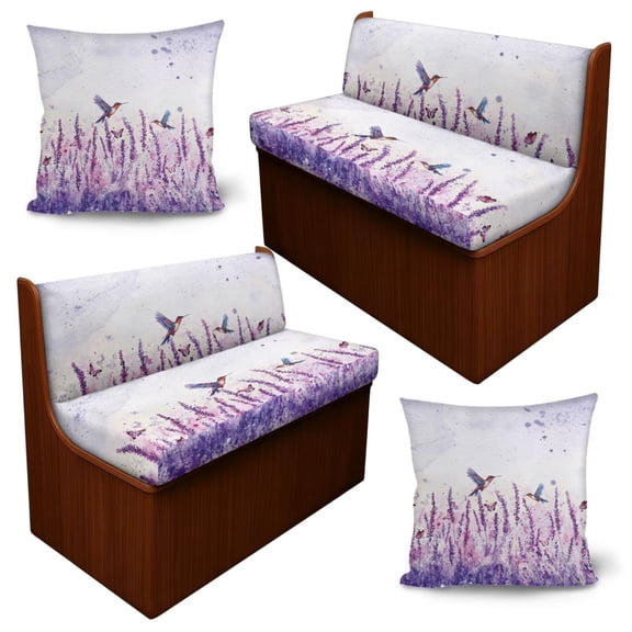 Chririnla 2 Set RV Dinette Cushion Covers Booth Set with Pillow Cases Hummingbird Floral RV Couch Covers for Sofa Bed Stretch Washable