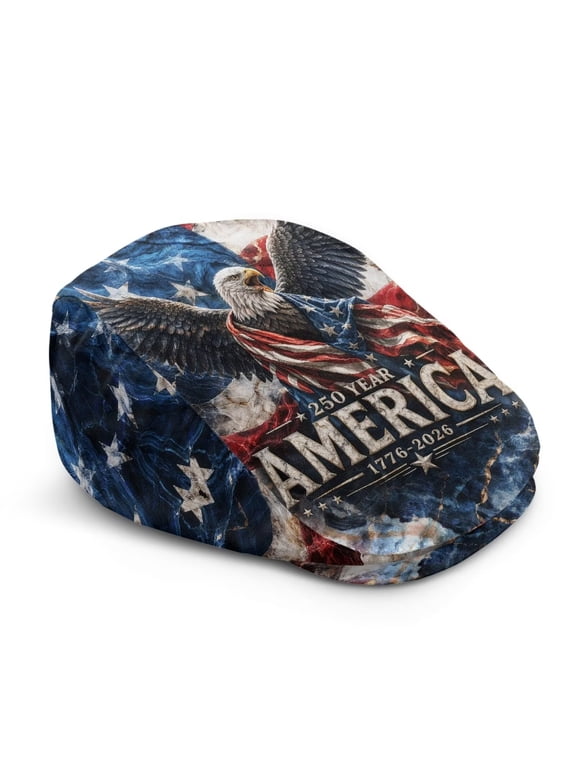 250th Men's Flat Cap,Summer Newsboy Style Cap,Flying Eagle Flag Print Adjustable Flat Hat Cabbie Gatsby Hats Beret for 4th of July