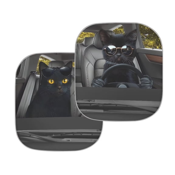 Chririnla 28.5x25.5 in Windshield Sun Shade with Black Cat Print Car Sunshade Foldale UV Protective Heat Reflective Automotive Accessories for Women Men